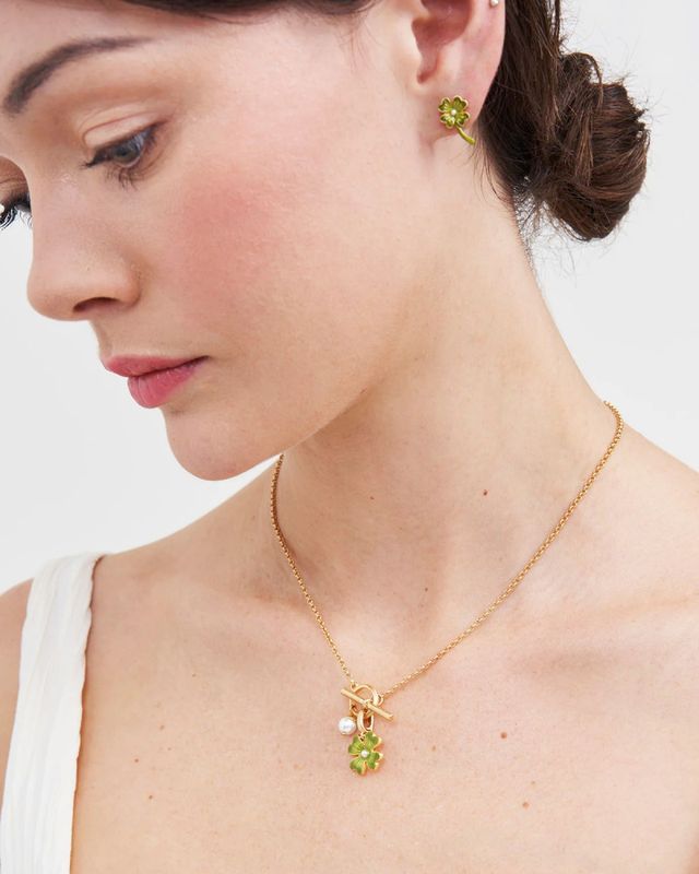 Fable England Lucky Clover & Pearl Toggle Halskjede
